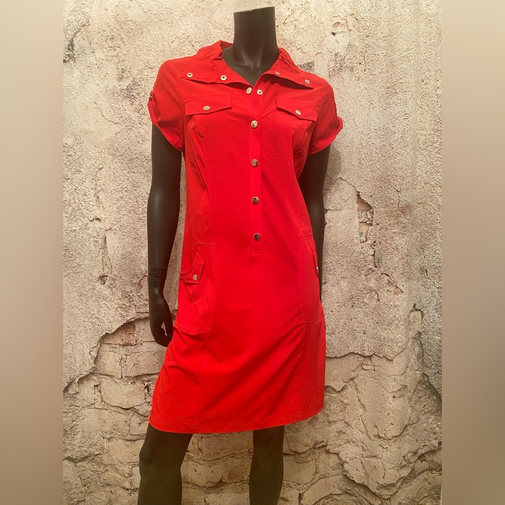 Zynergy by Chicos Red Snap Shirt Dress